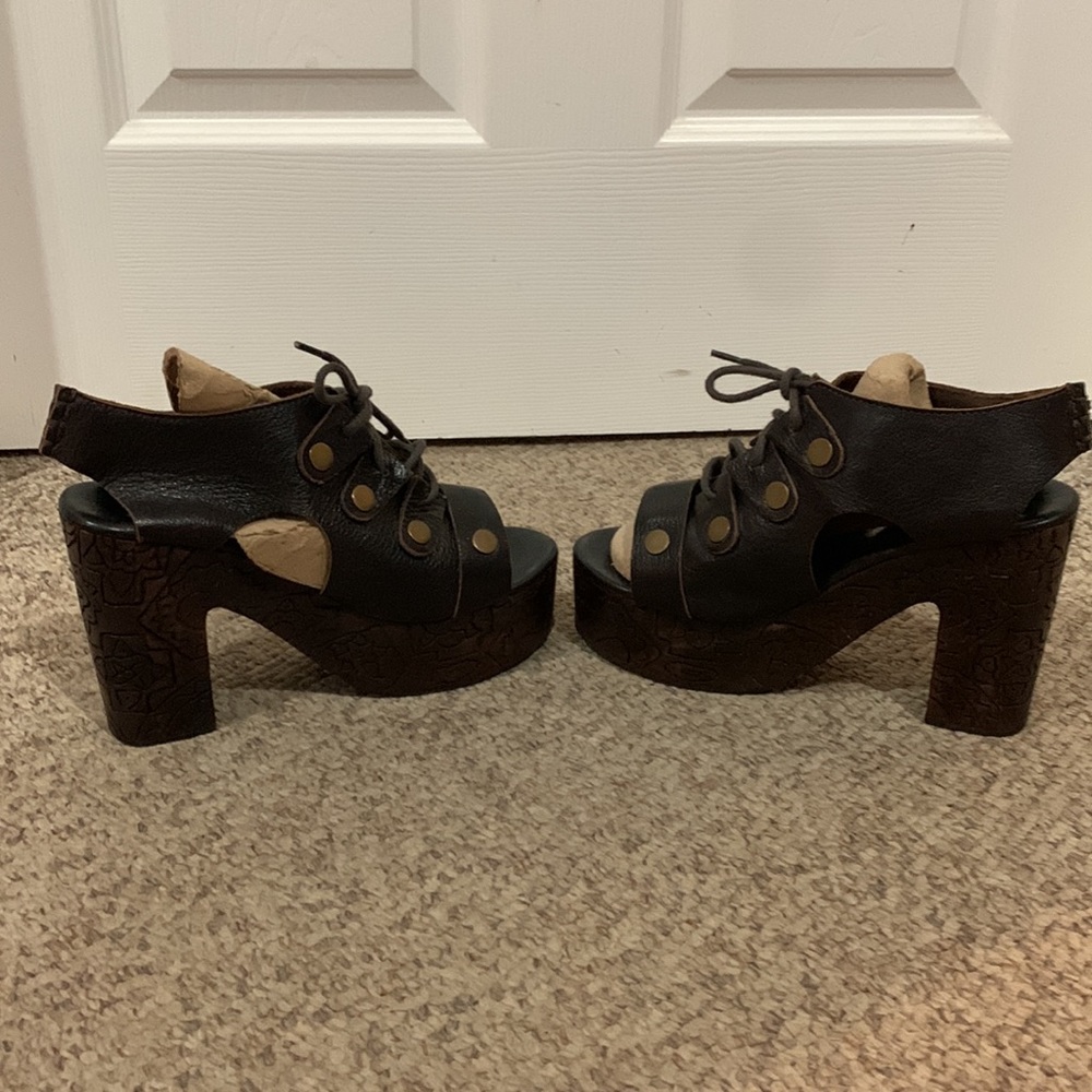 Free people brown platform carved heel boho sandal shoes 6.5-7 - Picture 4 of 10